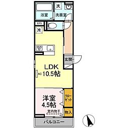 オルテンシア 1LDKの間取図画像