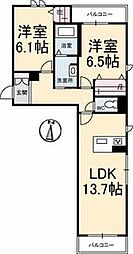 シャラーレ西深津A 2LDKの間取図画像