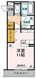 ハピネス2 ワンルームの間取図画像