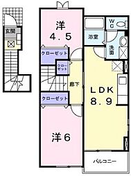 フロール清風B 2DKの間取図画像