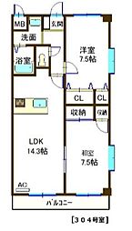 サンステージ東川口 2LDKの間取図画像
