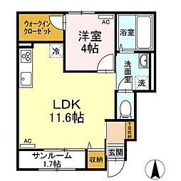 GardenHills東手城 1SLDKの間取図画像