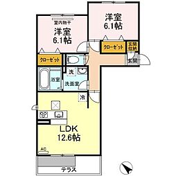 ルークル瀬戸B 2LDKの間取図画像