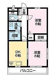 都ビィレッジ新涯 2DKの間取図画像