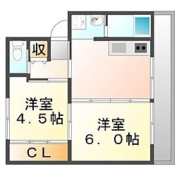 ビレッジハウス能島1号棟 2DKの間取図画像