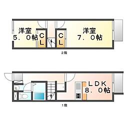 レオパレスミレニアム尾道2 2DKの間取図画像