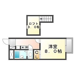 レオパレスオキ 1Kの間取図画像