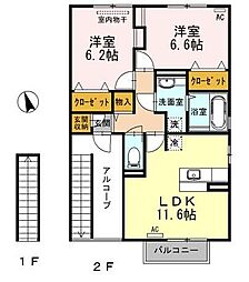 クレエ曙 2LDKの間取図画像