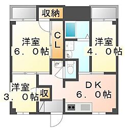 ヴィラナリー水呑1 3DKの間取図画像