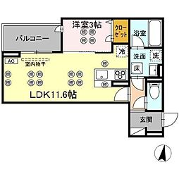 D-residence東深津町3丁目 1LDKの間取図画像