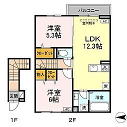 D-ROOM川北 2LDKの間取図画像