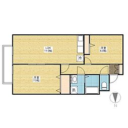 リーベ中津原 2LDKの間取図画像