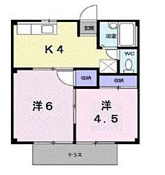 シティハイツ羽原A 2Kの間取図画像