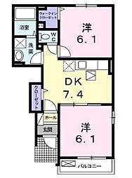 サンヒルズM2 2DKの間取図画像