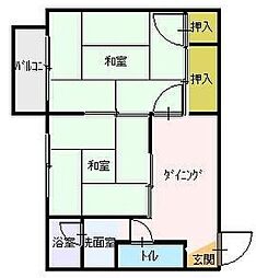 土堂シティマンション 2DKの間取図画像