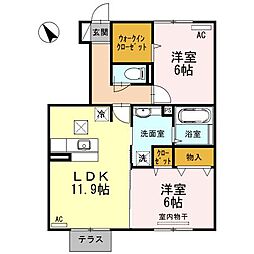 D-roomオークA 2LDKの間取図画像