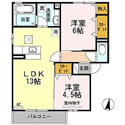 アクイーユ平成台 2LDKの間取図画像