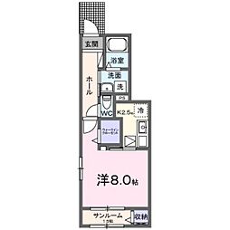 グリーンオレンジB 1Kの間取図画像