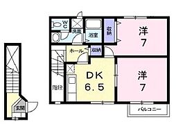 シャン．ド．フルール 2階2DKの間取り