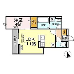 フレッチェ・ボスコVIII 3階1LDKの間取り