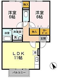 ソレーユガーデン　B棟 1階2LDKの間取り