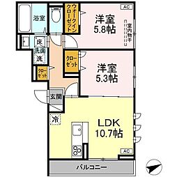 D-residence川口B 1階2LDKの間取り