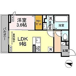 グリシーナヴァッレ 1階1LDKの間取り