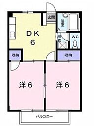 ルミネハイツ 2階2DKの間取り