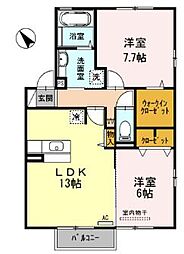リアン　マノワール　A棟 2階2LDKの間取り