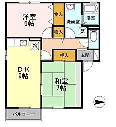 ローズガーデン 2階2DKの間取り