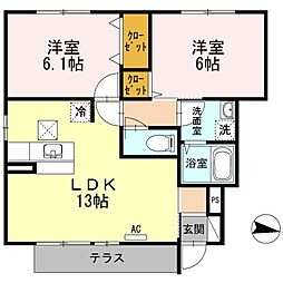 WIT-L神辺 1階2LDKの間取り