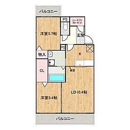 FORT RISE 4階2LDKの間取り
