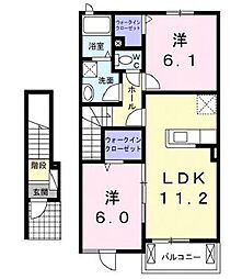カルモ 2階2LDKの間取り