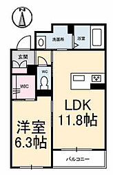 グランマスト南手城 3階1LDKの間取り