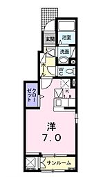 トゥールジボワールB 1Kの間取図画像