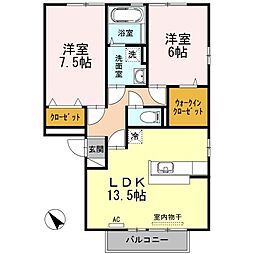 リビングタウン福山東A棟 2LDKの間取図画像
