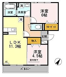 オッツ多治米 2LDKの間取図画像