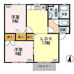 コスモハイツ 2LDKの間取図画像