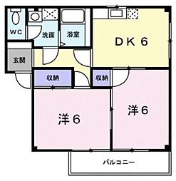 アンソレイエ 2DKの間取図画像