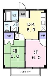 シティハイツ明神A 2DKの間取図画像