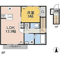 シャンティ 1LDKの間取図画像