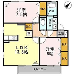 セジュールプルミエB 2LDKの間取図画像