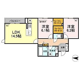 グラン・シャリオ東深津 2LDKの間取図画像