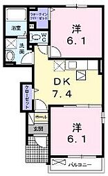 フォーチュンプレイス 2DKの間取図画像
