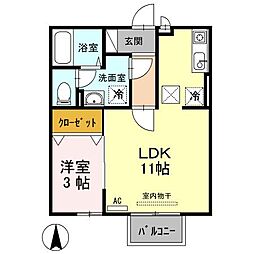モナリエ東手城 1LDKの間取図画像