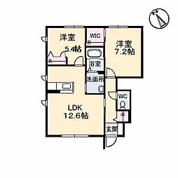シャーメゾン水呑2 2LDKの間取図画像