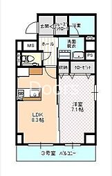 JR宇野線 大元駅 徒歩10分の賃貸マンション 2階1LDKの間取り