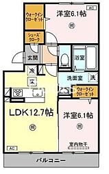 サニーフラット西市A 2LDKの間取図画像