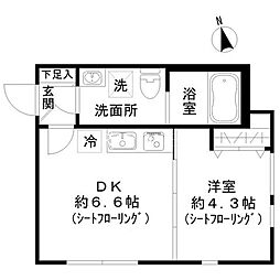 東京臨海高速鉄道りんかい線 大井町駅 徒歩16分の賃貸マンション 1階1DKの間取り