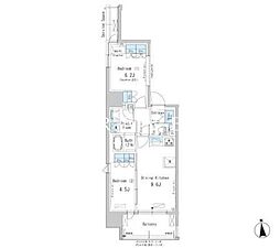 つくばエクスプレス 新御徒町駅 徒歩7分の賃貸マンション 4階2DKの間取り
